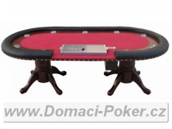 Pokerový stůl konfigurovatelný - ovál s dealerem a tipboxem - červený, ČR
