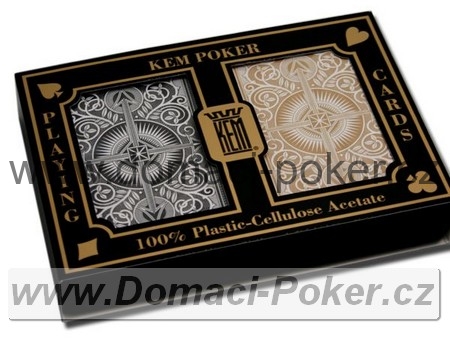 Hrací karty KEM 100% Plast - Dual Pack jumbo pokersize - zlatá a černá