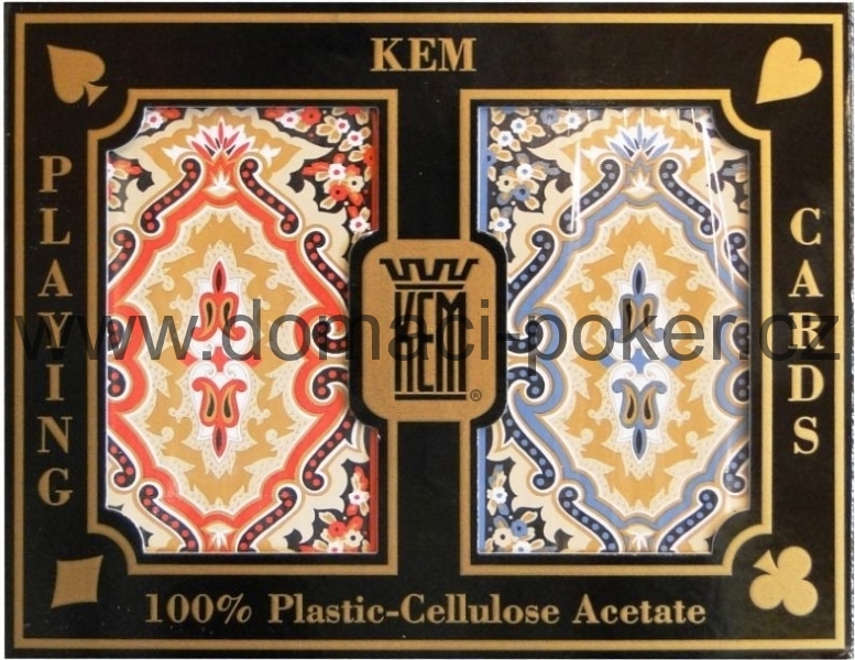 Hrací karty KEM Paisley 100% Plast bridgesize doppelpack - modrá a červená