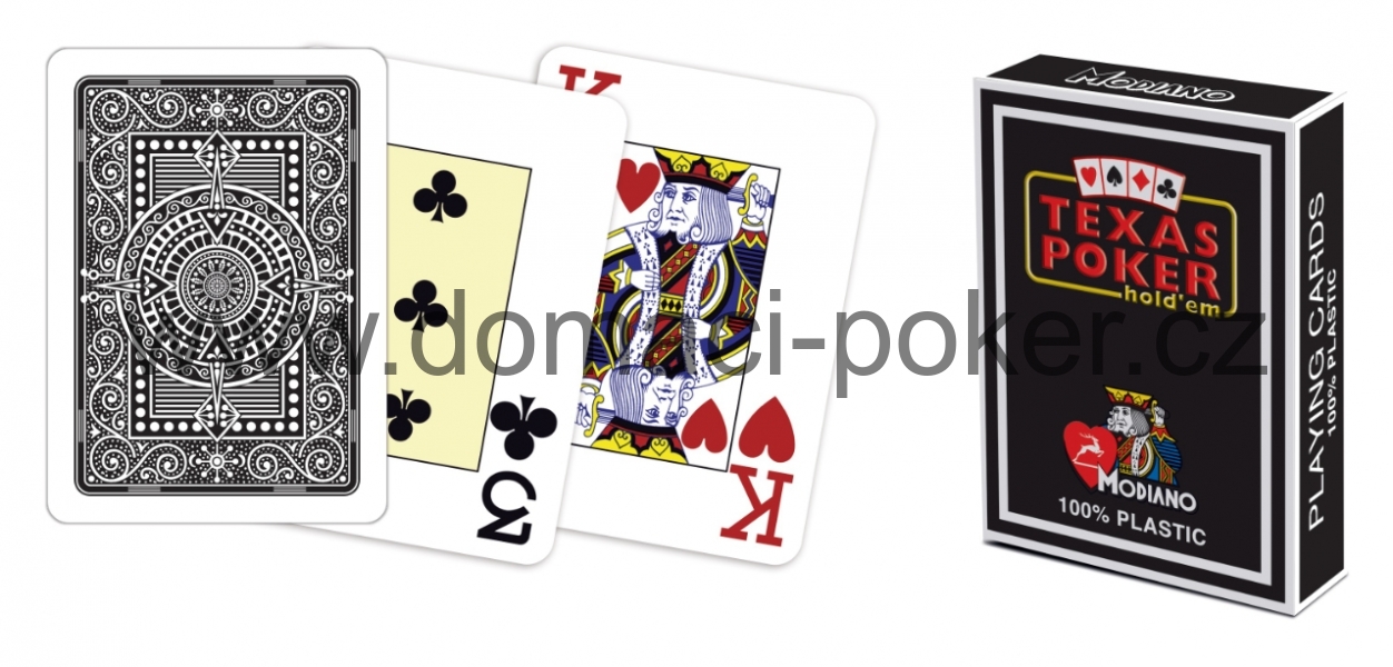 Modiano 2 rohy jumbo 100% plastové karty - Texas Poker Holdem - černé 13+1 zdarma