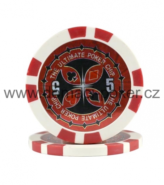 Poker žetony Ultimate laser 11,5 g - Hodnota 5 - červený